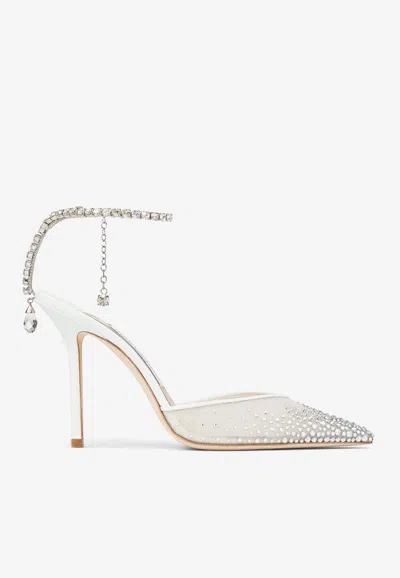 JIMMY CHOO SAEDA 100 CRYSTAL-EMBELLISHED MESH PUMPS