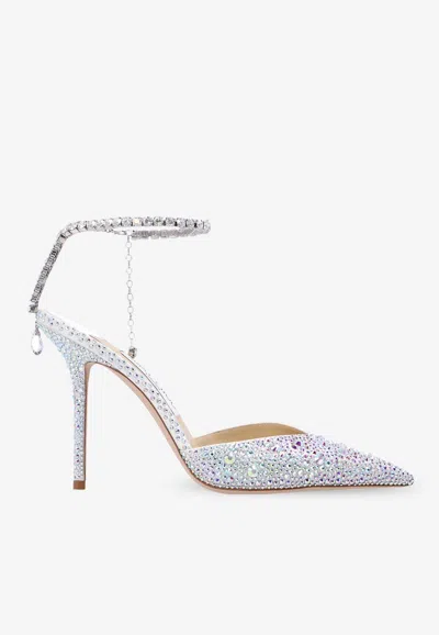 Jimmy Choo Saeda 100 Crystal Embellished Satin Pumps In Multi