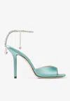 Jimmy Choo Saeda 100 Crystal-embellished Satin Sandals In Green