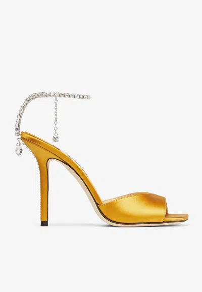 Jimmy Choo Saeda 100 Crystal-embellished Satin Sandals In Yellow