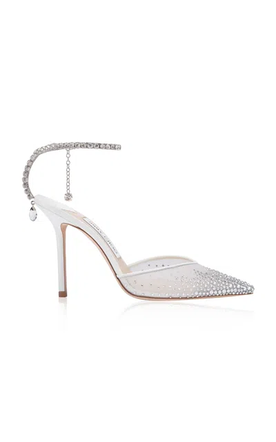 Jimmy Choo Saeda 100 Crystal Mesh Pump In White