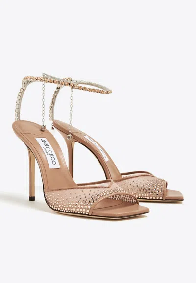 Jimmy Choo Saeda 100 Crystal Mesh Sandals In Pink