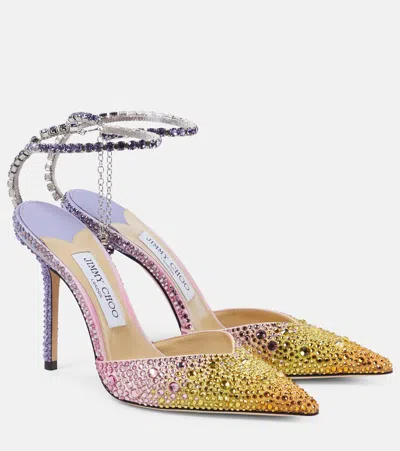 JIMMY CHOO SAEDA 100 EMBELLISHED SATIN PUMPS