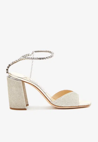 Jimmy Choo Saeda 100 Glittered Sandals In Gold