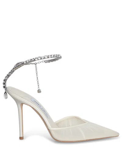 Jimmy Choo Saeda 100 Ivory Tulle Pumps In White