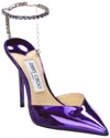 Jimmy Choo Saeda Crystal Ankle Strap Pointed Toe Pump In Purple