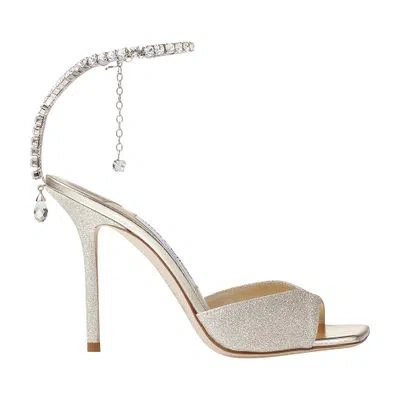Jimmy Choo Saeda 100 Sandals In Platinum Ice Crystal