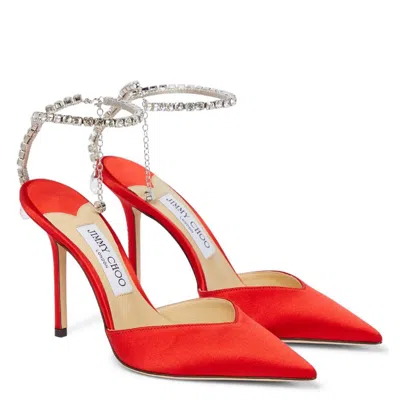 Jimmy Choo Saeda 100 Satin Pointed-toe Pumps In Red