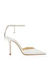 Jimmy Choo Slingback Saeda 100 In Satin With Applied Crystals In White