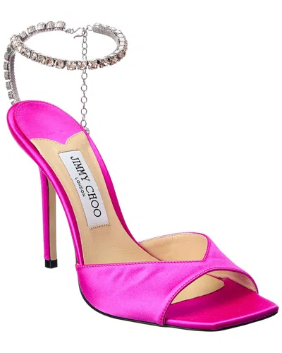 Jimmy Choo Saeda Satin Crystal Ankle-strap Sandals In Fuchsia