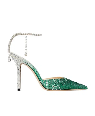 Jimmy Choo Saeda 100high Heels In Emerald/crystal