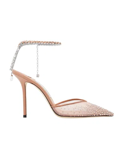 Jimmy Choo Saeda 100mm Crystal-embellished Pumps In Nude
