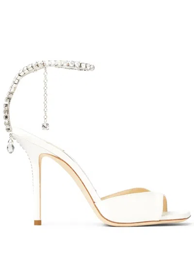Jimmy Choo Saeda 100mm Crystal-strap Sandals In Weiss