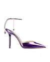 Jimmy Choo Saeda Crystal Ankle Strap Pointed Toe Pump In Blue