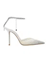 Jimmy Choo Saeda 100 Crystal-embellished Leather-trimmed Mesh Pumps In White