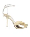 Jimmy Choo Saeda Metallic Crystal Ankle-strap Sandals In Nude