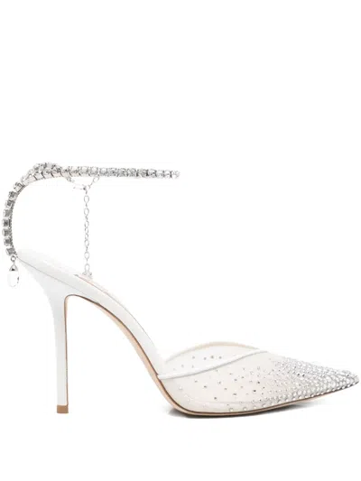 Pre-owned Jimmy Choo Saeda 105mm Crystal-embellished Pumps In White