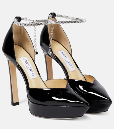 Jimmy Choo Saeda 125 Embellished Platform Pumps In Black