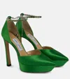 Jimmy Choo Saeda 125 Embellished Satin Platform Pumps In Apple Green