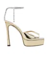 Jimmy Choo Saeda Crystal-chain Metallic Leather Platform Sandals In Nude
