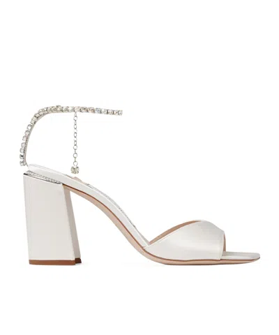 Jimmy Choo Saeda 85 Crystal Embellished Satin Sandals In Ivory