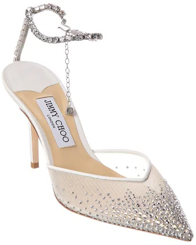Jimmy Choo Saeda 85 Crystal Mesh Pump In Silver