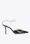 Jimmy Choo Saeda 85 Crystal Strap Pumps In Patent Leather In Black