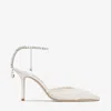 Jimmy Choo Saeda Crystal Ankle Strap Pointed Toe Pump In Elfenbein/kristall