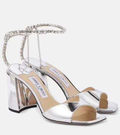 Jimmy Choo Saeda 85 Embellished Leather Pumps In Silver