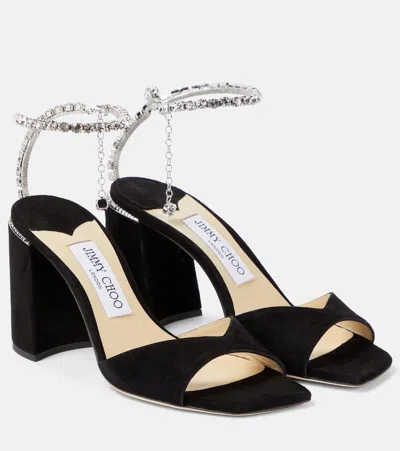 Jimmy Choo Womens Saeda 85 Crystal-embellished Heeled Suede Courts Black/crystal In Black  
