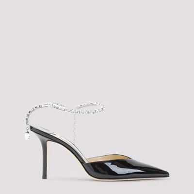 Jimmy Choo Saeda 85 Patent Leather Pumps With Crystal Embellishment In Black