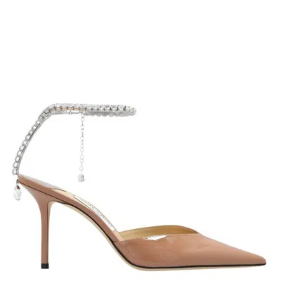 Jimmy Choo Saeda 100 Crystal-embellished Suede Pumps In Brown