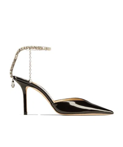 Jimmy Choo Black Black 85 Mm Saeda Decollete Heels In Black Crystal