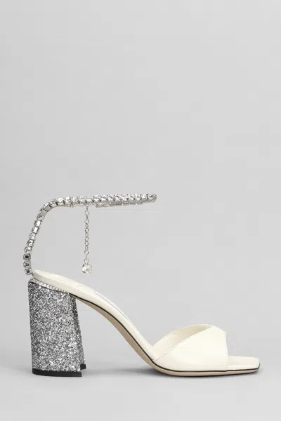 Jimmy Choo Saeda 85 Sandals In Beige Leather