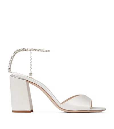 Jimmy Choo Saeda 85 Crystal Embellished Satin Sandals In Ivory