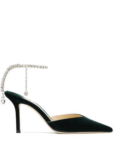 Jimmy Choo Black Black 85 Mm Saeda Decollete Heels In Black Crystal