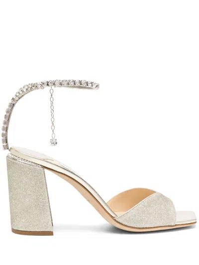 Jimmy Choo Saeda 85mm Leather Sandals In Gold