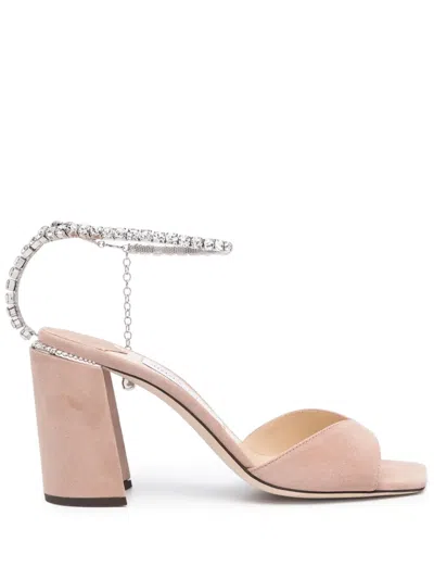 Jimmy Choo Saeda 85mm Suede Sandals In Nude