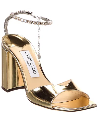 Jimmy Choo Saeda Block Heel 85 Leather Sandal In Gold
