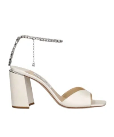 Jimmy Choo Saeda 85 Crystal Embellished Satin Sandals In Ivory