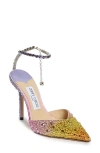 JIMMY CHOO SAEDA CRYSTAL ANKLE STRAP POINTED TOE PUMP