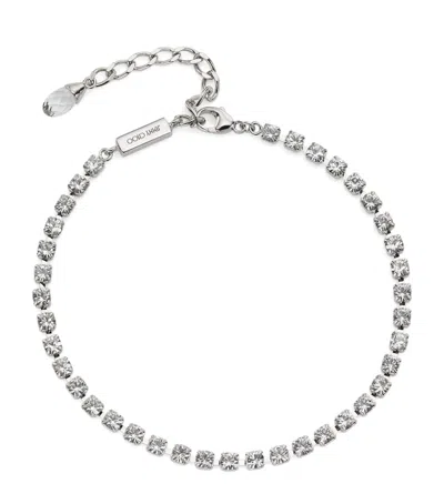 Jimmy Choo Saeda Crystal Anklet In Silver