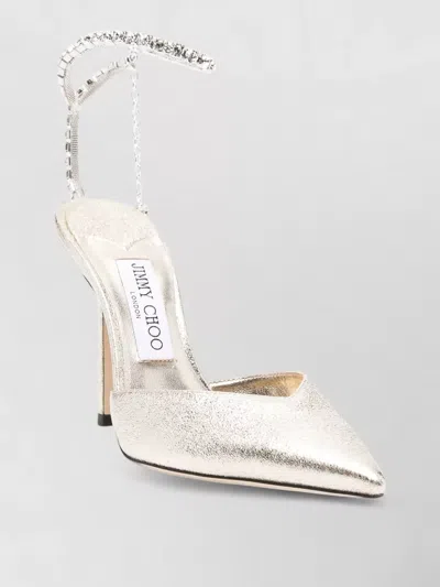 Jimmy Choo Saeda Crystal Chain Metallic Ankle Strap Pumps In Silver