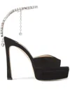 Jimmy Choo Saeda 125 Suede Leather Platform Sandals In Black