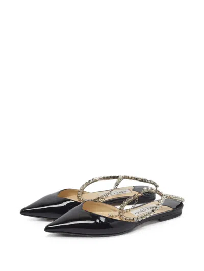 Pre-owned Jimmy Choo Saeda Crystal-embellished Flat Mules In Black