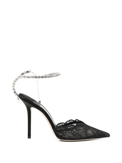 Jimmy Choo Saeda Crystal-embellished Lace Pumps In Black