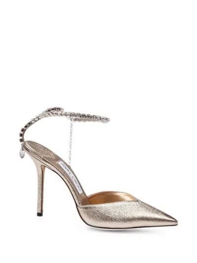 Jimmy Choo Saeda 100 Fabric Pumps With 10 Cm Heel In Gold