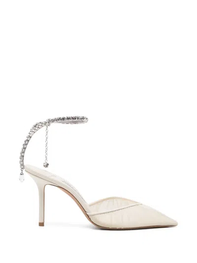 Pre-owned Jimmy Choo Saeda Crystal-embellished Pumps In Neutral
