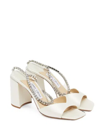 Pre-owned Jimmy Choo Saeda Crystal-embellished Sandals In White