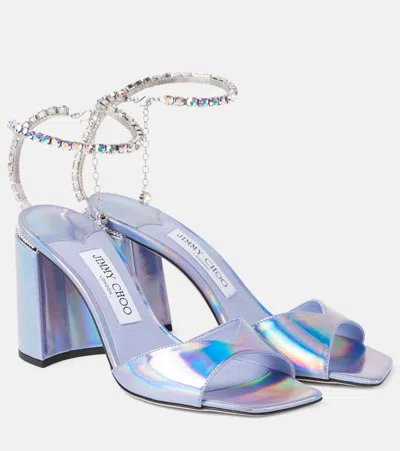 Jimmy Choo Saeda Embellished Metallic Leather Sandals In Purple